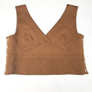 Maeve by Anthropologie Brown Quilted Cable Knit Crop Top Festival Large Luxury